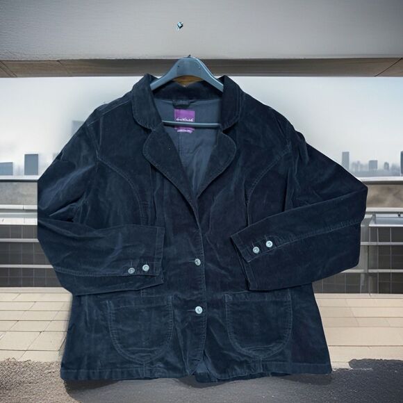 VTG 80s Women 2X Gloria Vanderbilt Stretch Black Velvet Blazer Jacket Grannycore - Picture 5 of 6